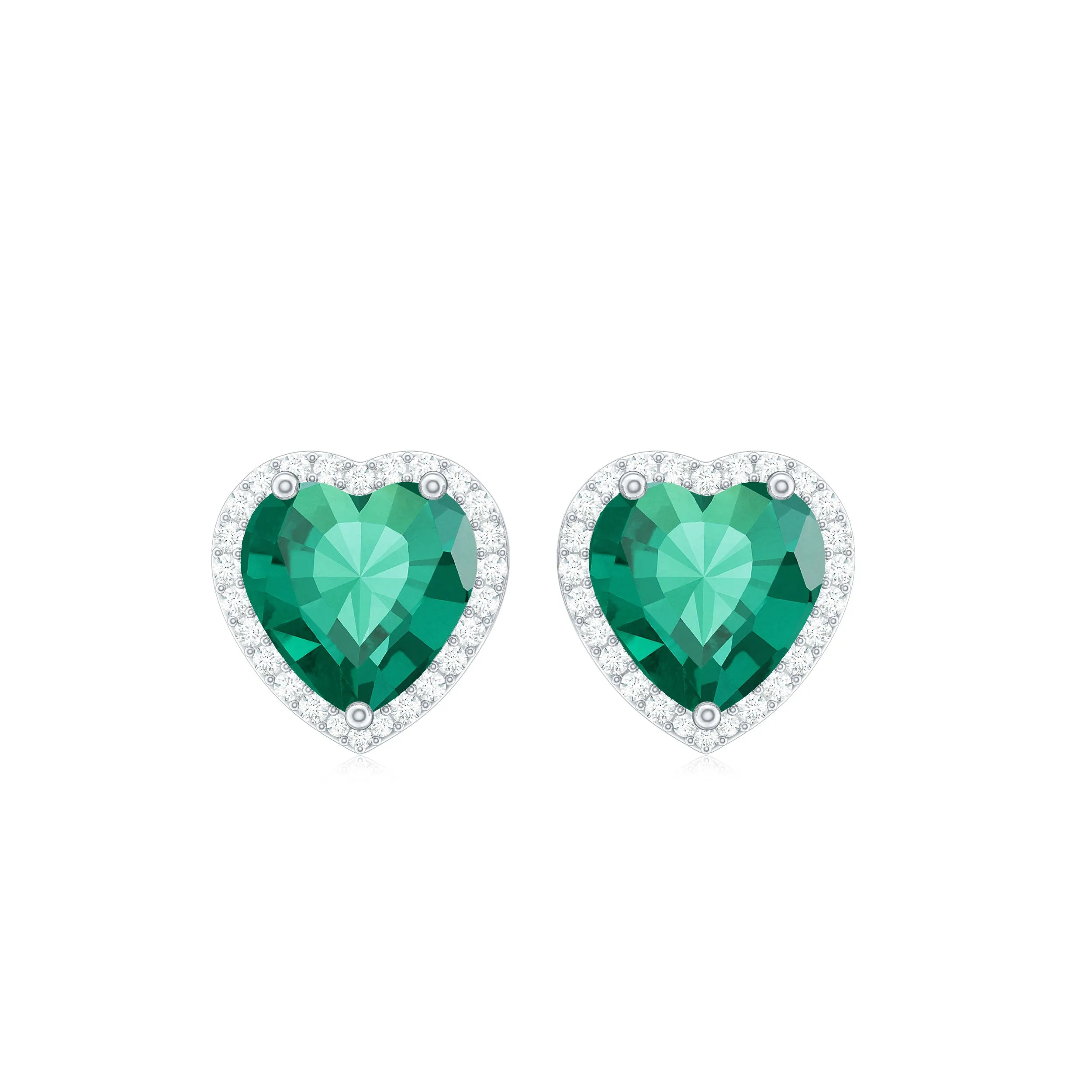 2.75 CT Heart Shape Created Emerald and Diamond Halo Stud Earrings