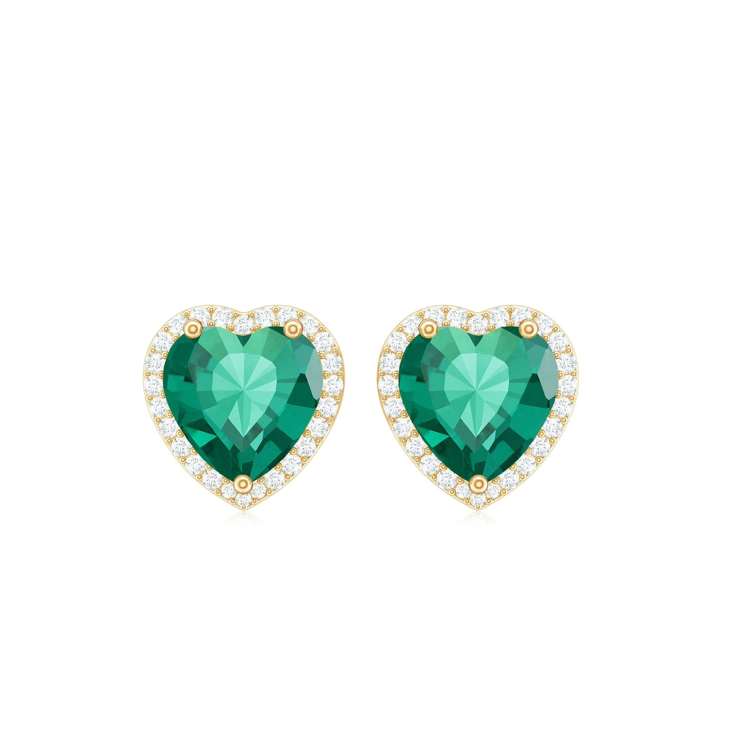 2.75 CT Heart Shape Created Emerald and Diamond Halo Stud Earrings