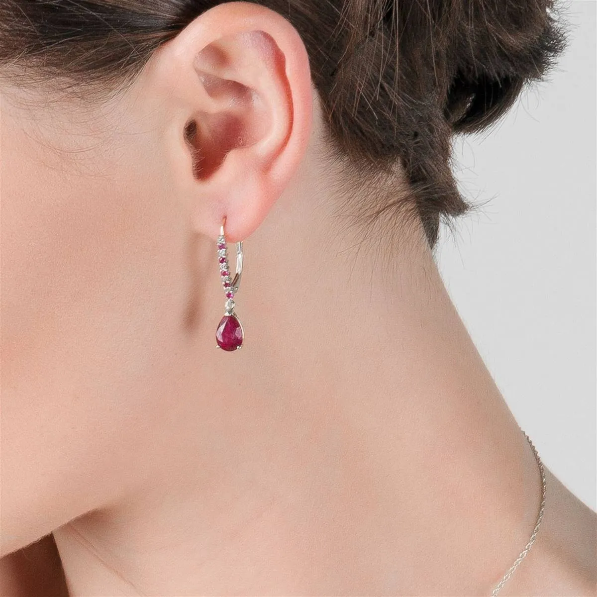 3.18 Carat 14K Solid White Gold Voyages Ruby Diamond Earrings