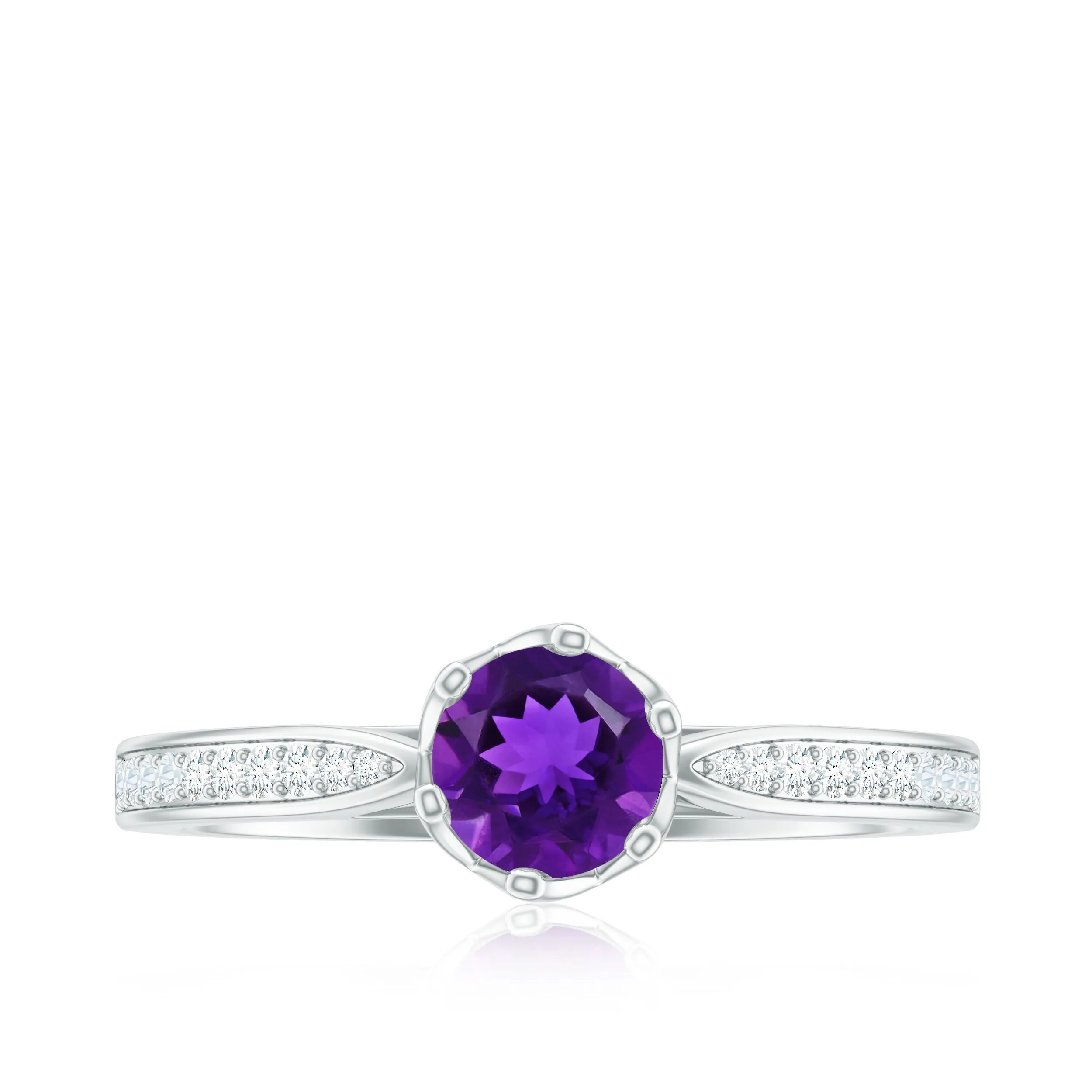 3/4 CT Amethyst and Diamond Accent Engagement Ring