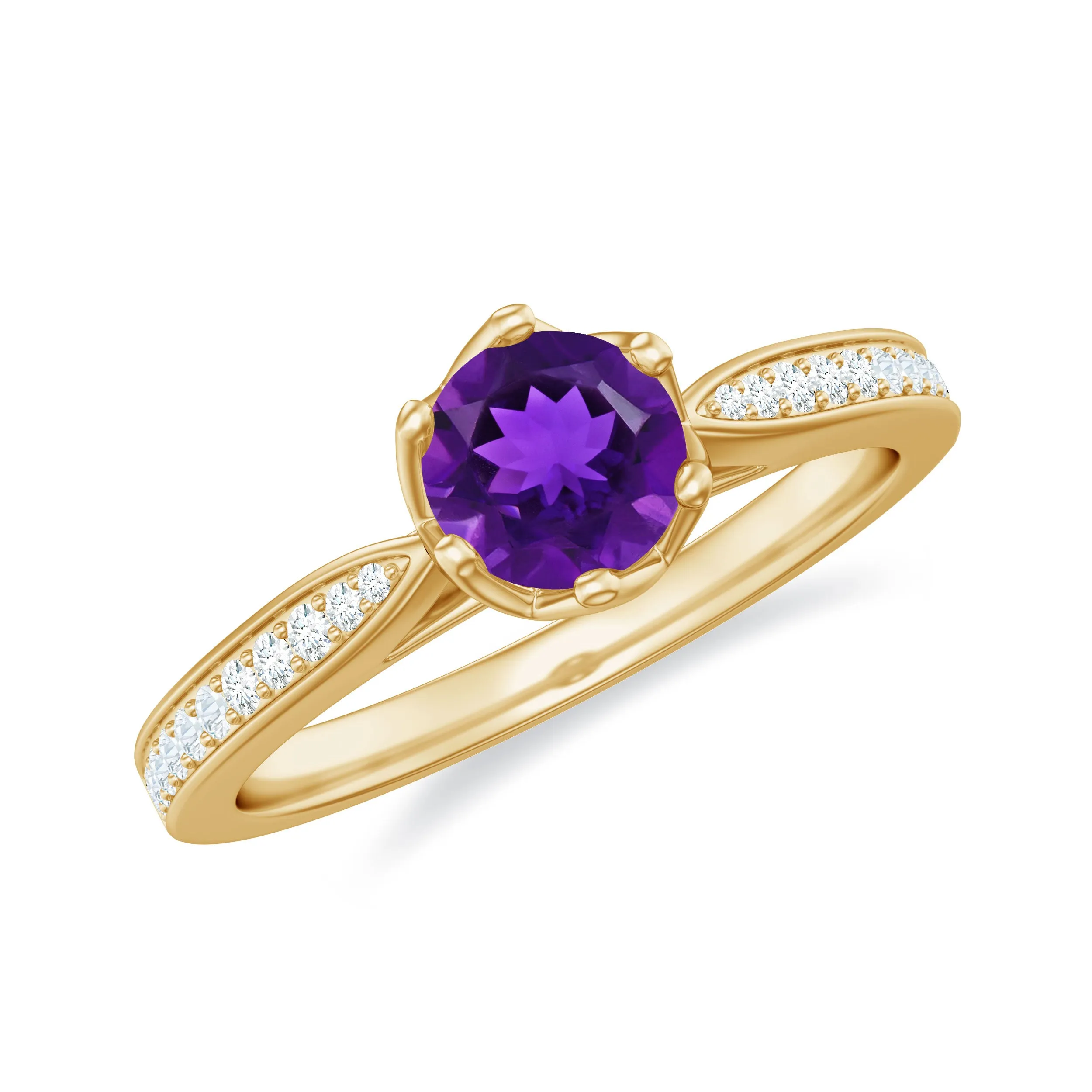 3/4 CT Amethyst and Diamond Accent Engagement Ring