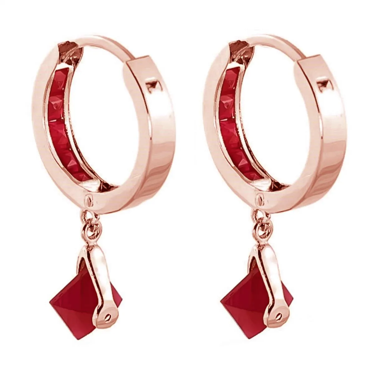 3.7 Carat 14K Solid Rose Gold Hoop Earrings Dangling Ruby