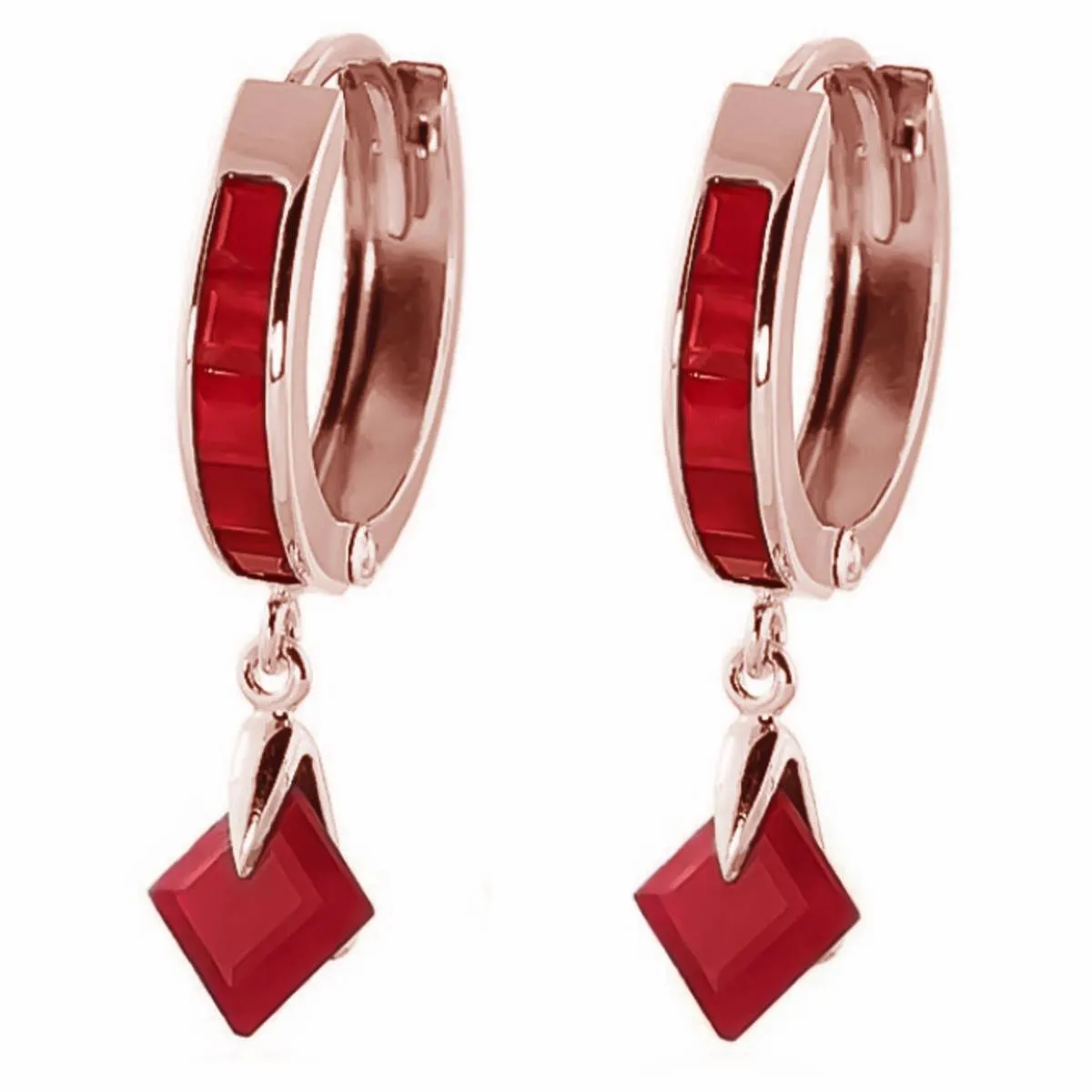 3.7 Carat 14K Solid Rose Gold Hoop Earrings Dangling Ruby