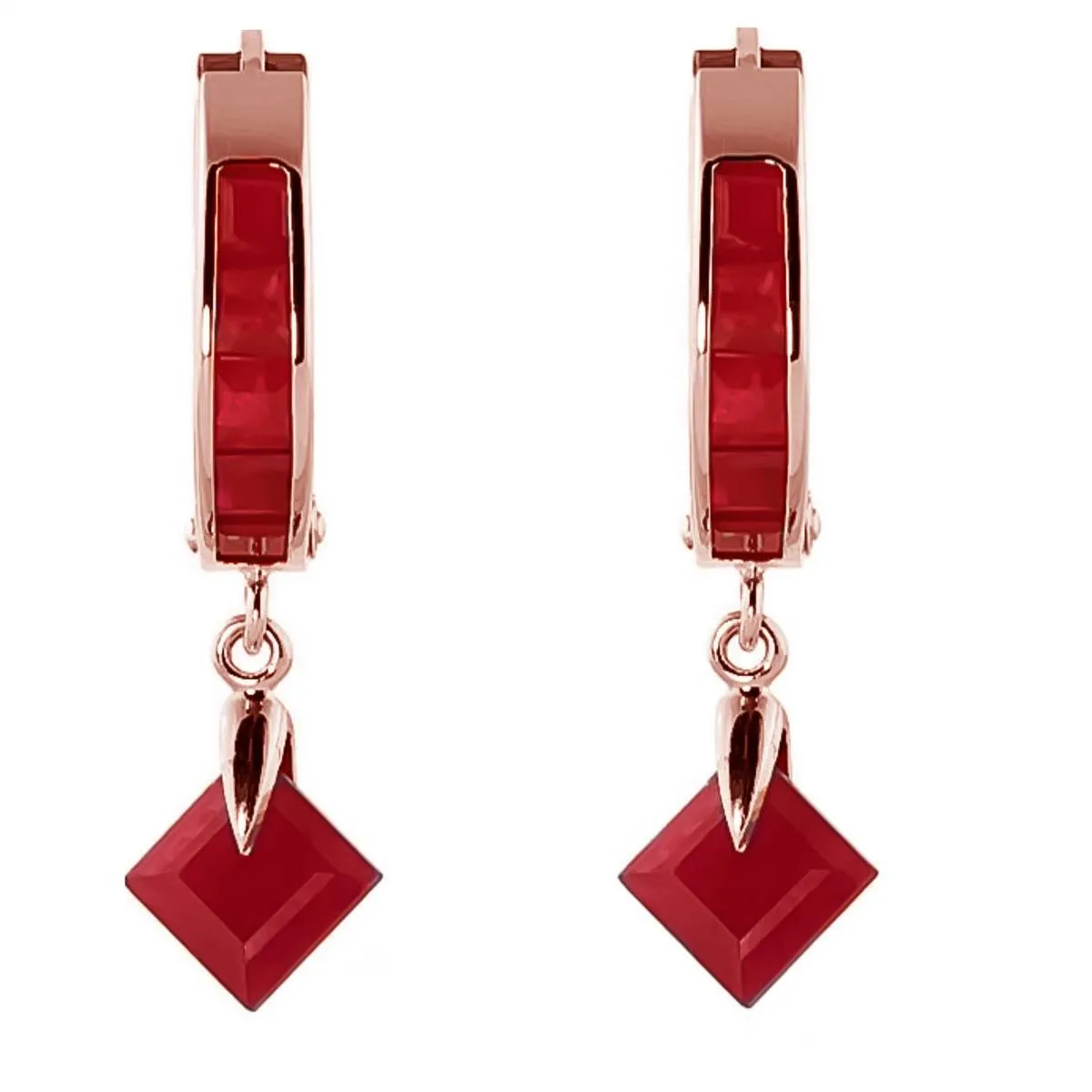 3.7 Carat 14K Solid Rose Gold Hoop Earrings Dangling Ruby