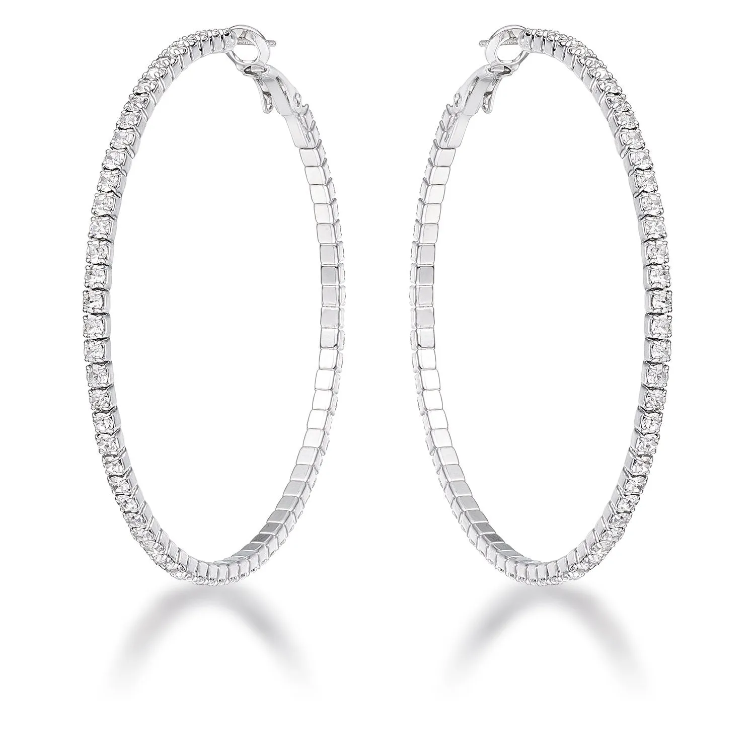 3.85Ct Silvertone Cup Chain Hoop Earrings