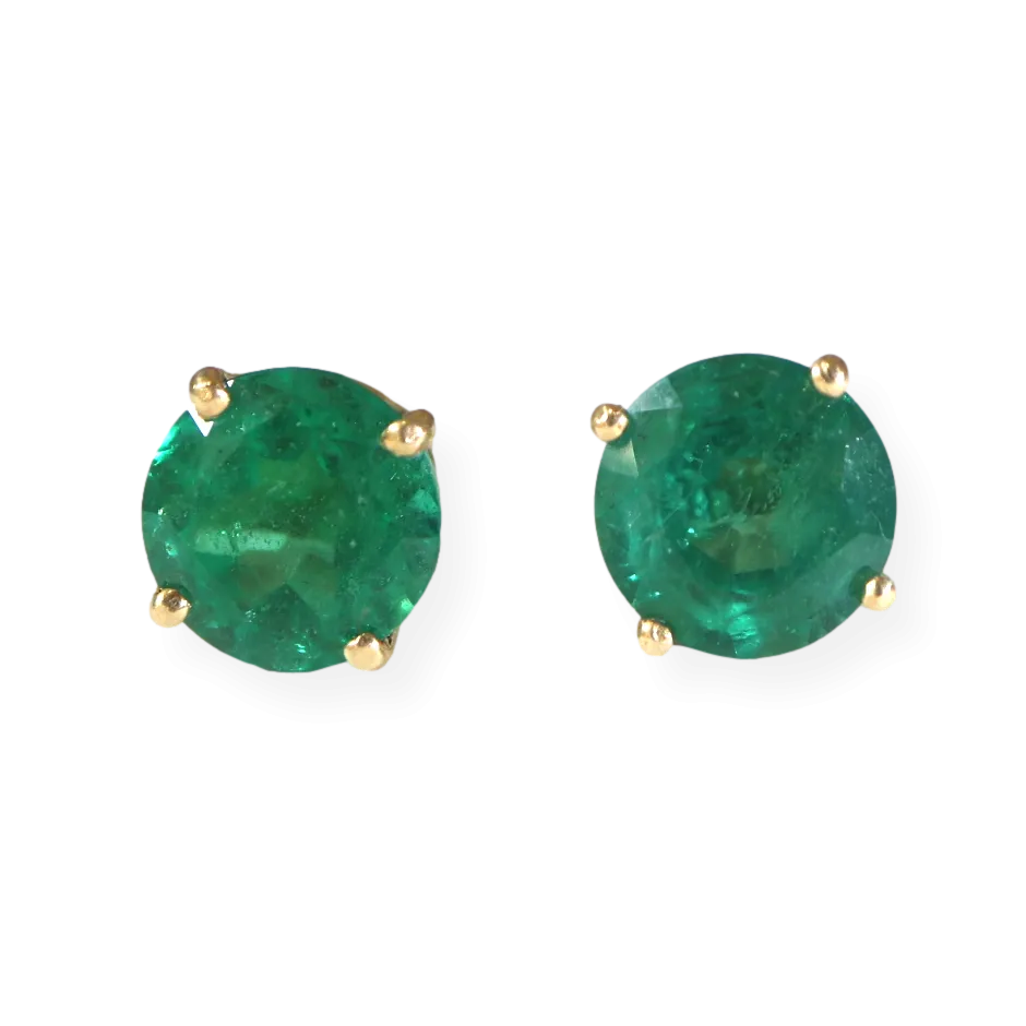 4.42CTW Natural Emerald Stud Earrings 18KY