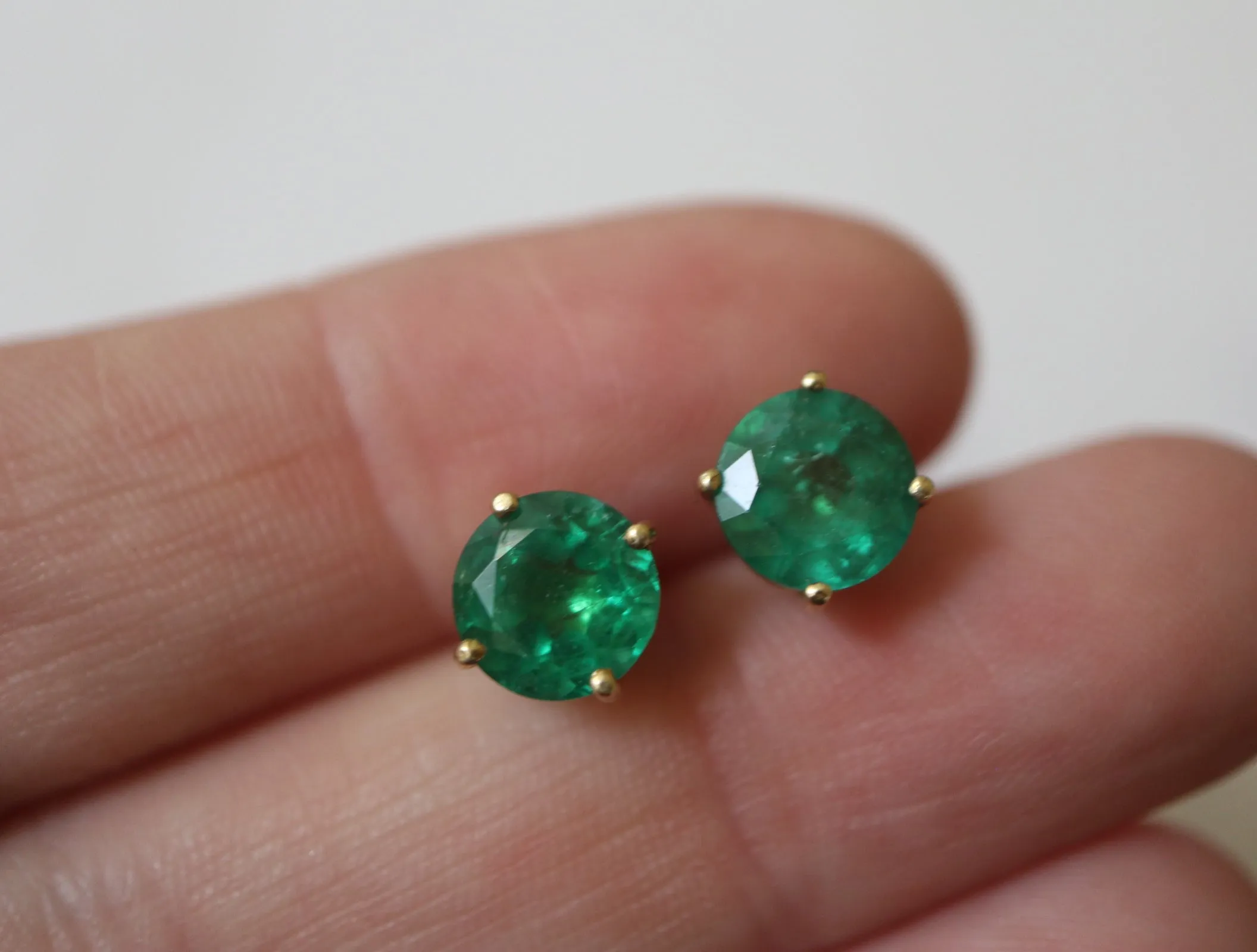 4.42CTW Natural Emerald Stud Earrings 18KY