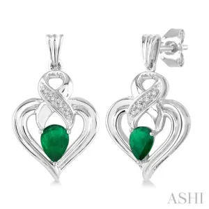 5x3 mm Pear Shape Emerald and 1/50 Ctw Single Cut Diamond Earrings in Sterling Silver