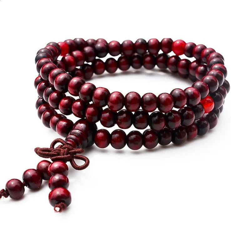 6mm108 Beads Bracelet Imitation Small Leaf Red Sandalwood