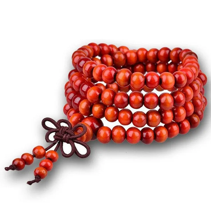 6mm108 Beads Bracelet Imitation Small Leaf Red Sandalwood