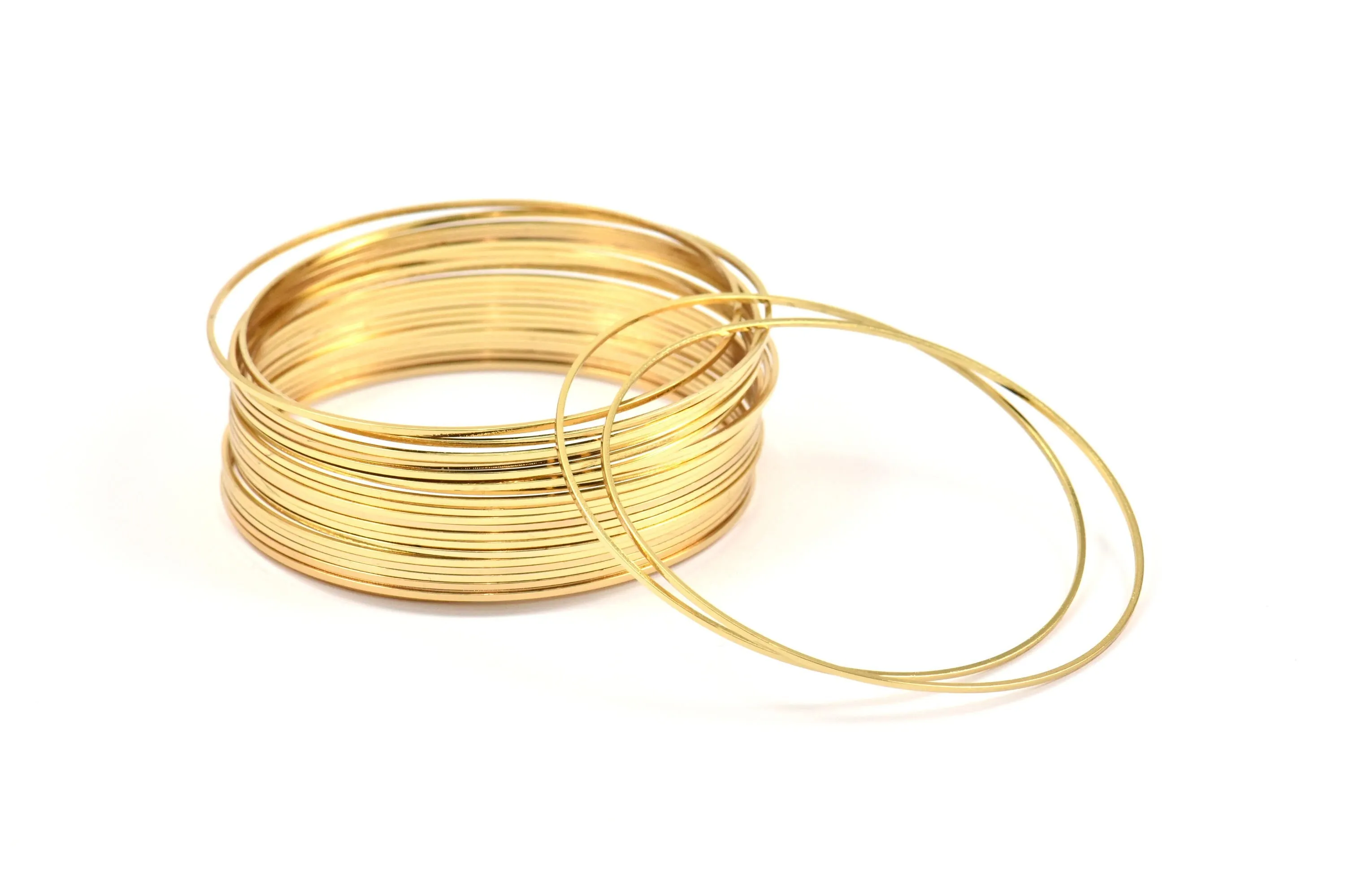 70mm Gold Plated Circles, 6 Gold Plated Brass Circle Connectors (70x1x1mm) Bs 1103 Q0780