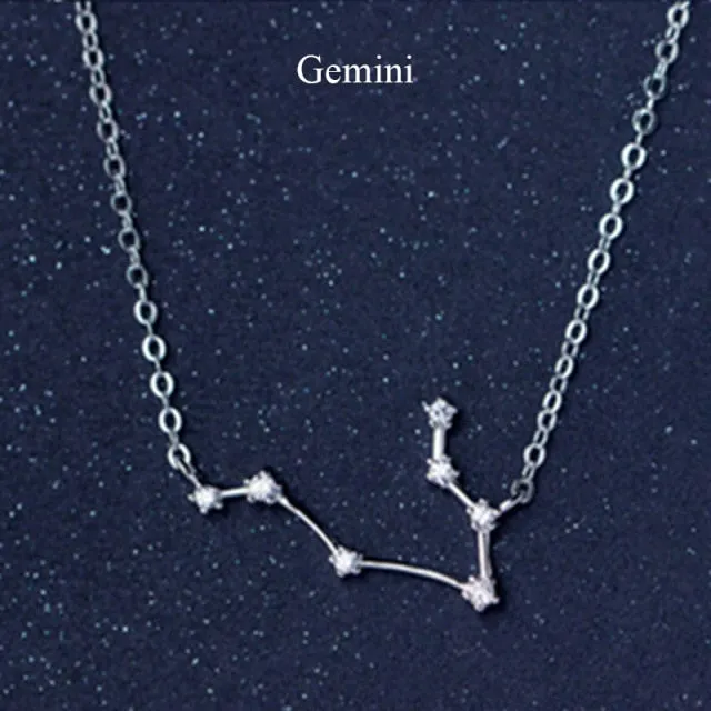 925 Sterling Silver 12 Star Zodiac Astrology Necklace