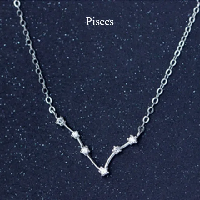 925 Sterling Silver 12 Star Zodiac Astrology Necklace