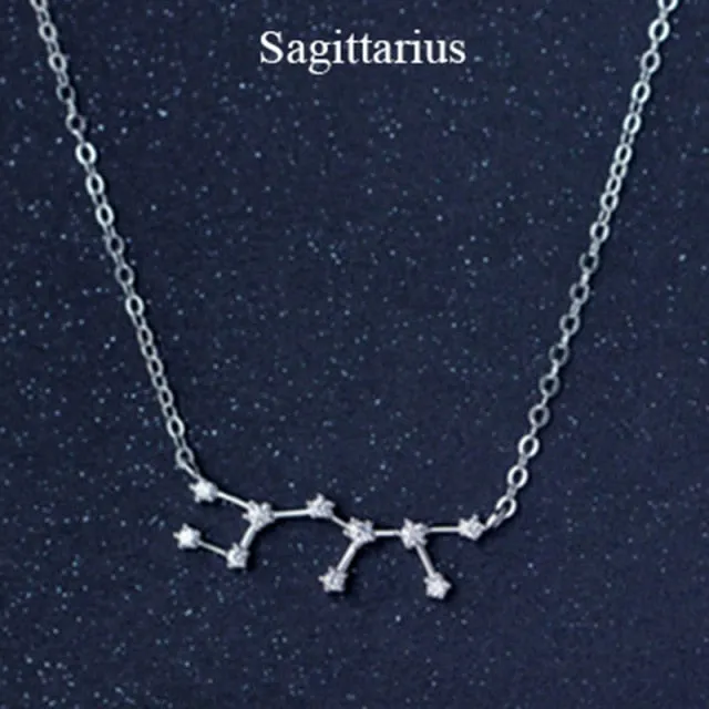 925 Sterling Silver 12 Star Zodiac Astrology Necklace