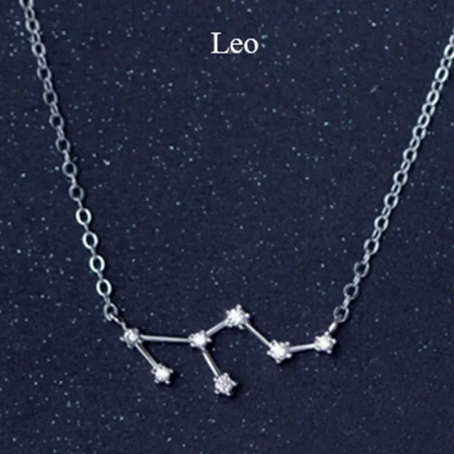 925 Sterling Silver 12 Star Zodiac Astrology Necklace