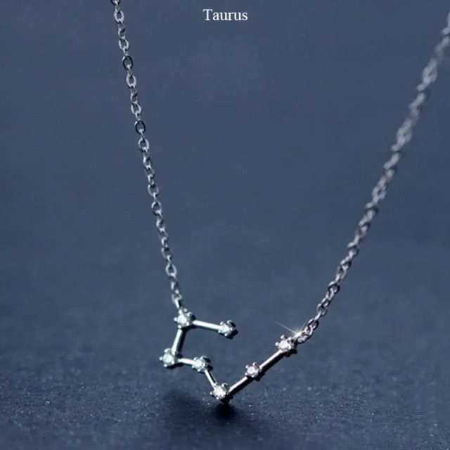 925 Sterling Silver 12 Star Zodiac Astrology Necklace