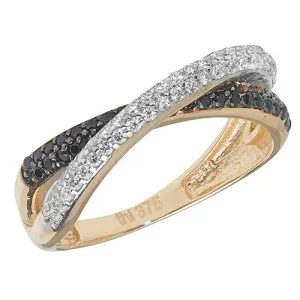 9CT GOLD BLACK & WHITE CZ CROSSOVER RING