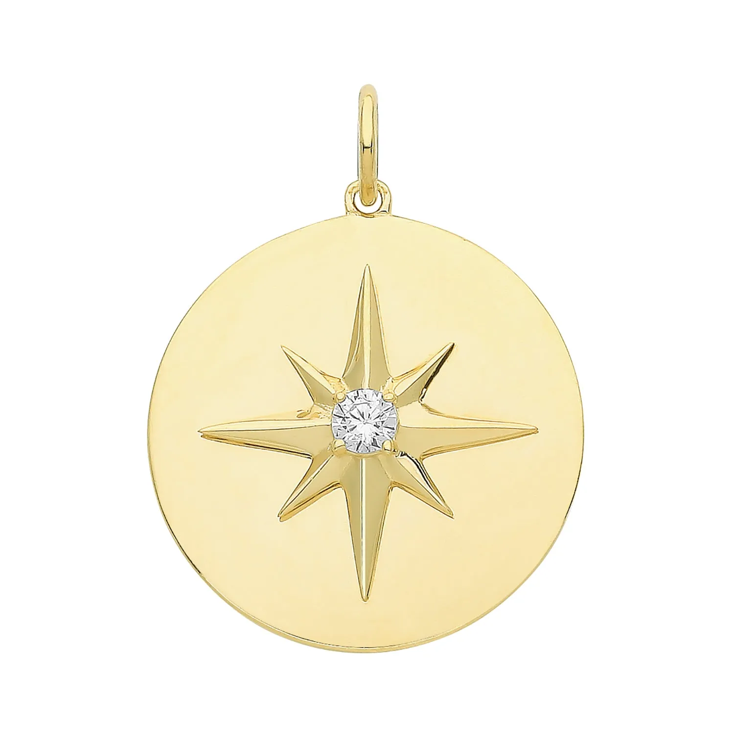 9CT GOLD CZ NORTHERN STAR DISC PENDANT