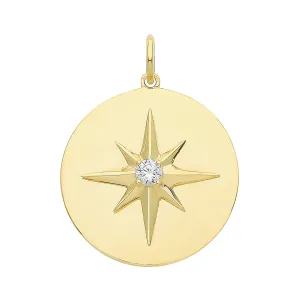 9CT GOLD CZ NORTHERN STAR DISC PENDANT