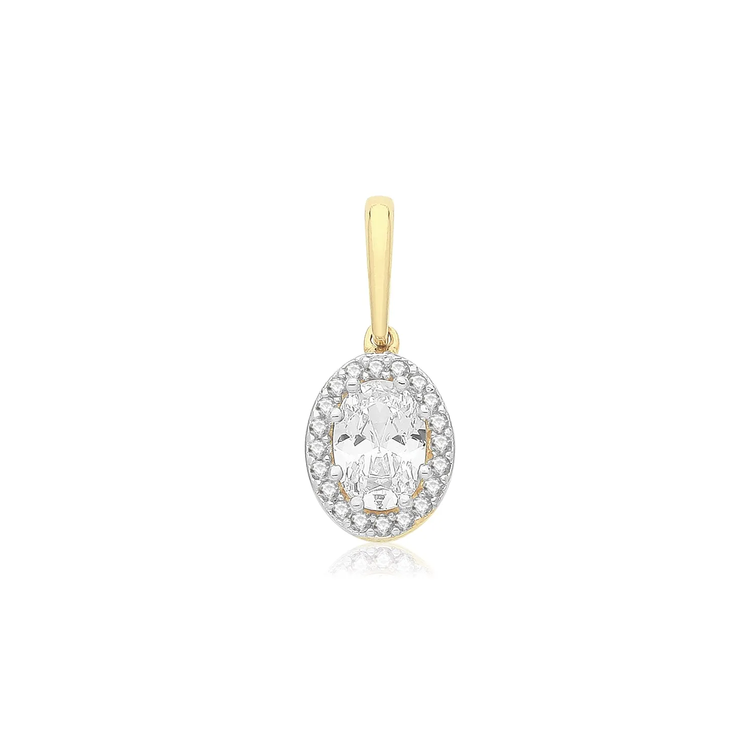 9CT GOLD CZ OVAL HALO PENDANT