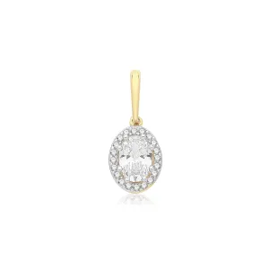 9CT GOLD CZ OVAL HALO PENDANT