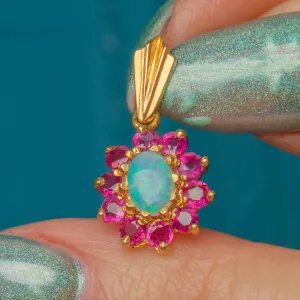 9ct Gold Opal Ruby Flower Cluster Charm