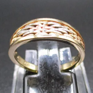 9ct three colour gold weave design ring