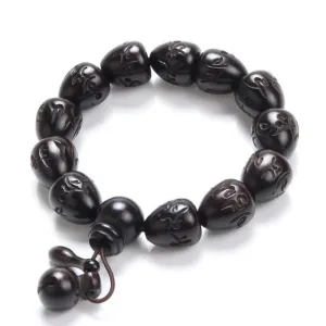 African Blackwood Engraved Sanskrit Oval Beaded Prayer Bracelet