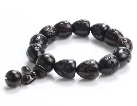 African Blackwood Engraved Sanskrit Oval Beaded Prayer Bracelet