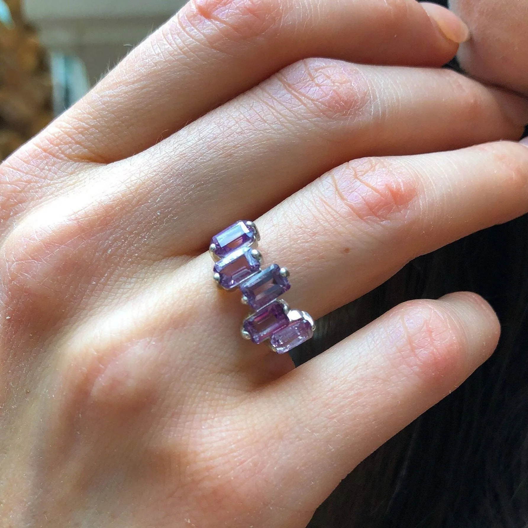 Amethyst Baguette Ring - February Birthstone Ring - Purple Gemstone Ring