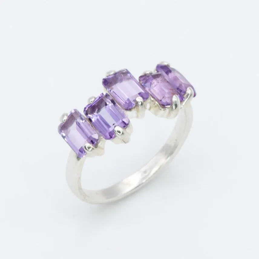 Amethyst Baguette Ring - February Birthstone Ring - Purple Gemstone Ring