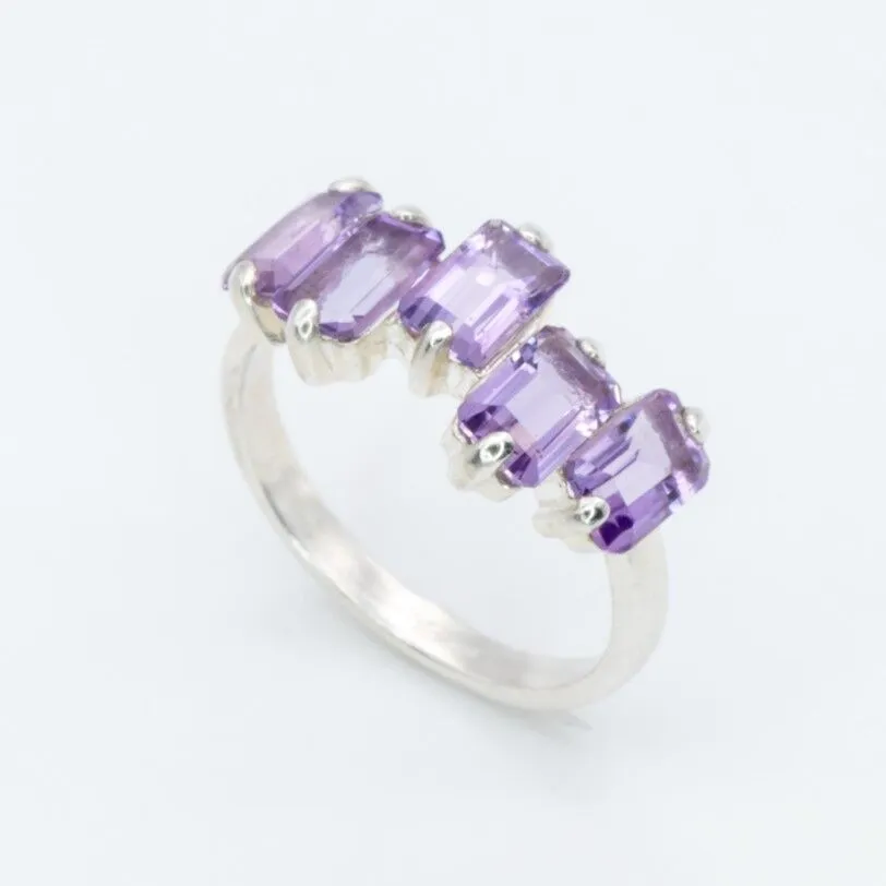 Amethyst Baguette Ring - February Birthstone Ring - Purple Gemstone Ring