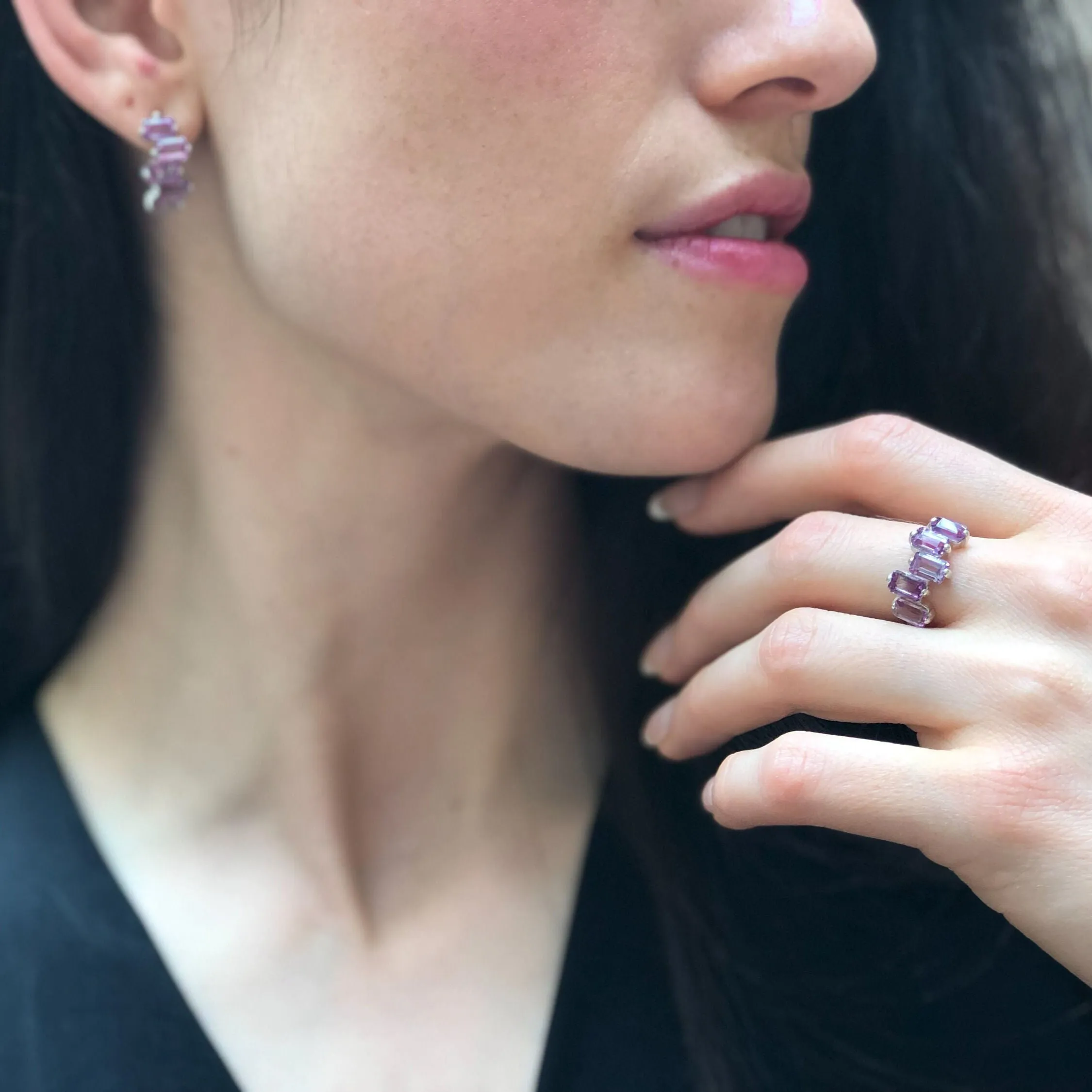 Amethyst Baguette Ring - February Birthstone Ring - Purple Gemstone Ring