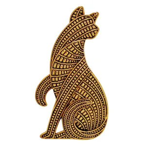 Ancient Egyptian Inspire Texture Metallic Cat Brooch Feline Kitty Jewelry