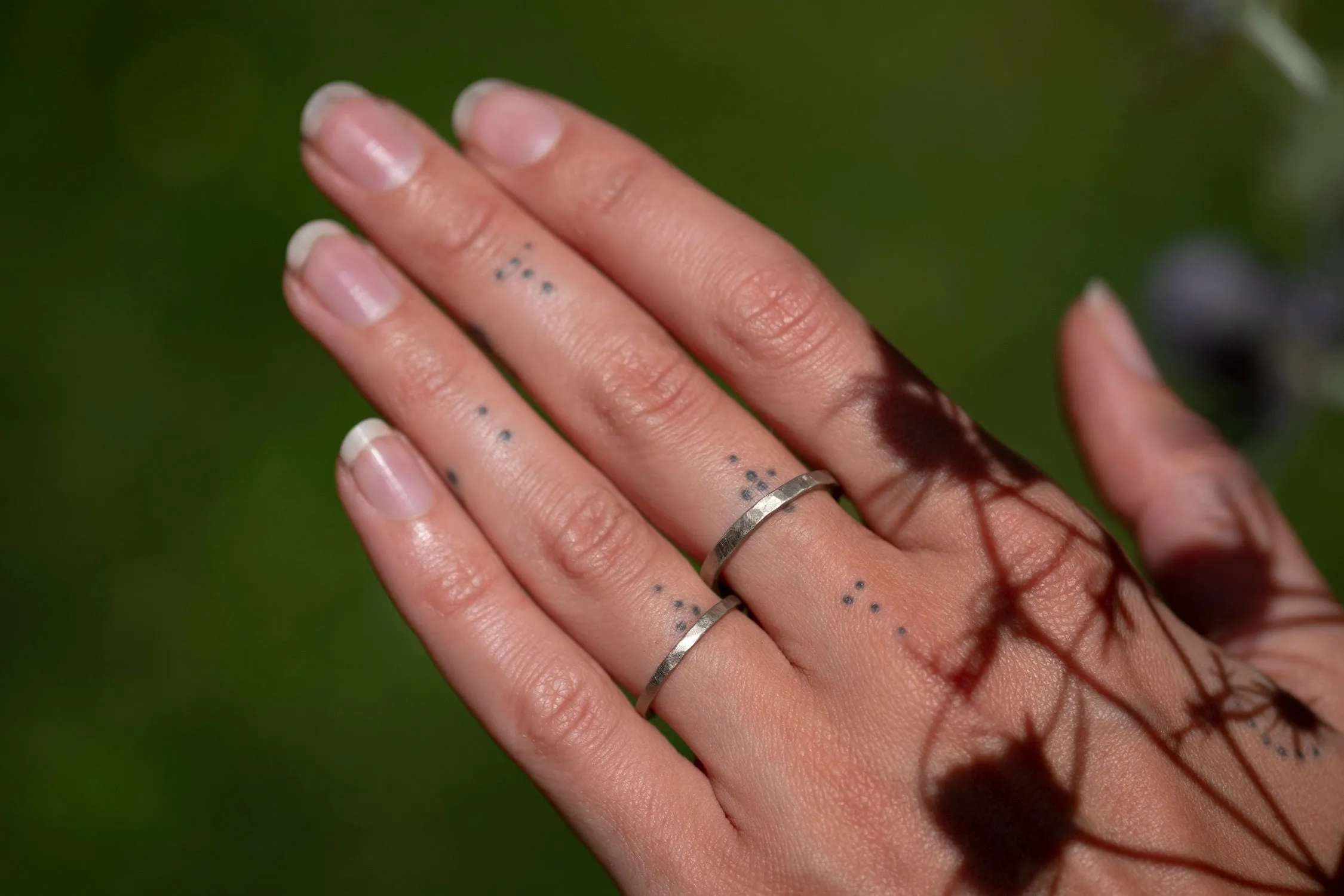 Angular White Gold Hammered Wedding Ring Set