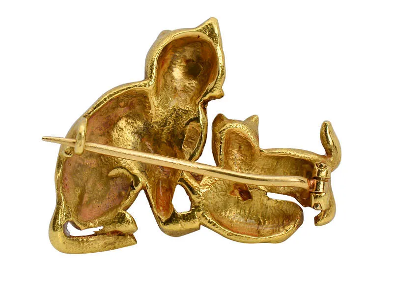 Antique Brooch of Three Cats in 18k Gold