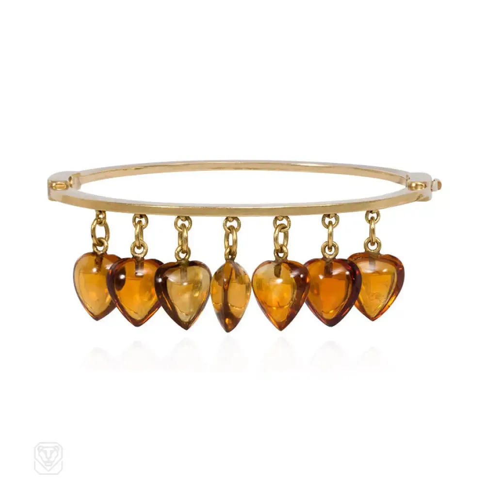 Antique Carlo Giuliano gold and carved citrine heart bracelet