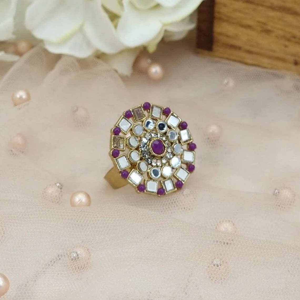 Antique Gold Mirrored Statement Ring Purple