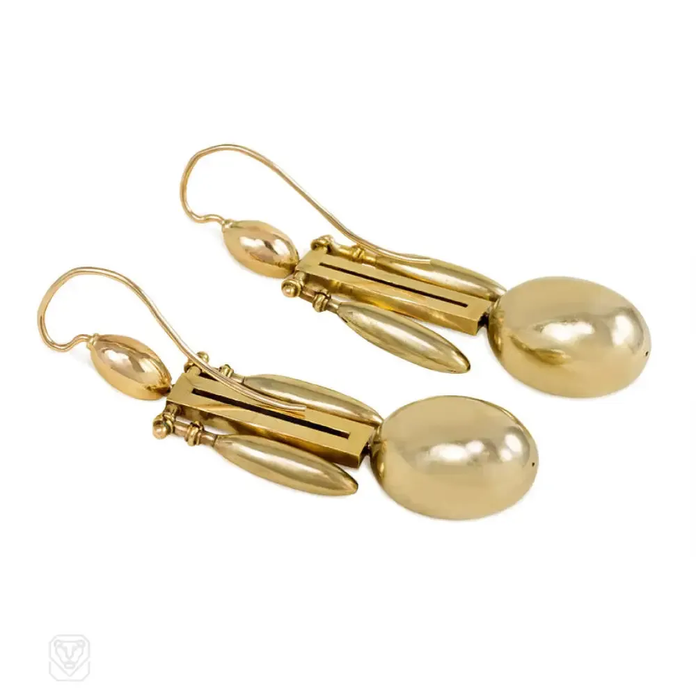 Antique gold oblong pendant earrings