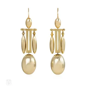 Antique gold oblong pendant earrings