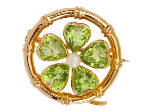 Antique Peridot Lucky Clover Brooch Pendant