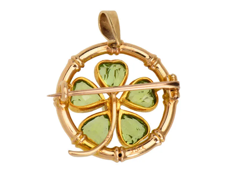 Antique Peridot Lucky Clover Brooch Pendant