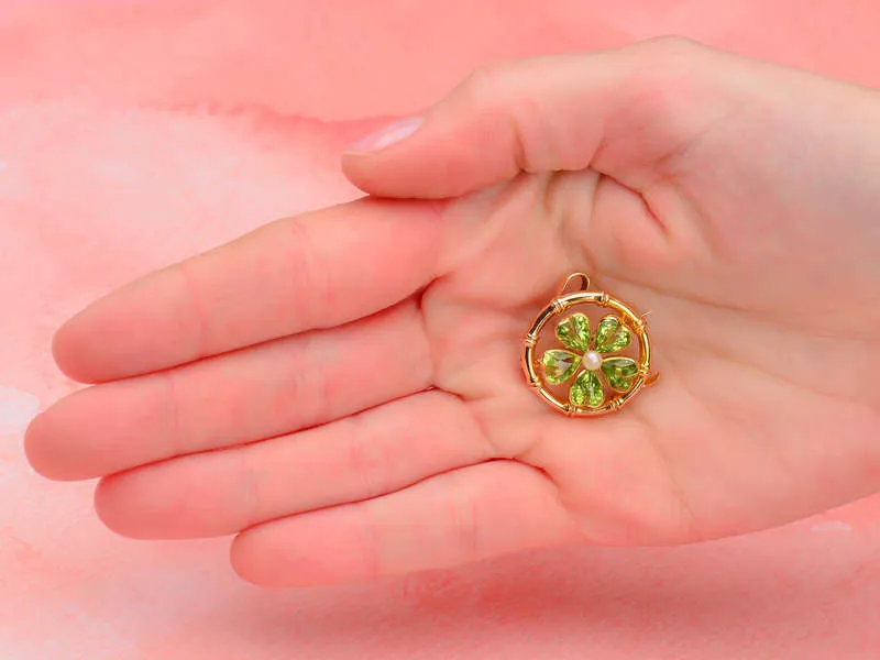 Antique Peridot Lucky Clover Brooch Pendant