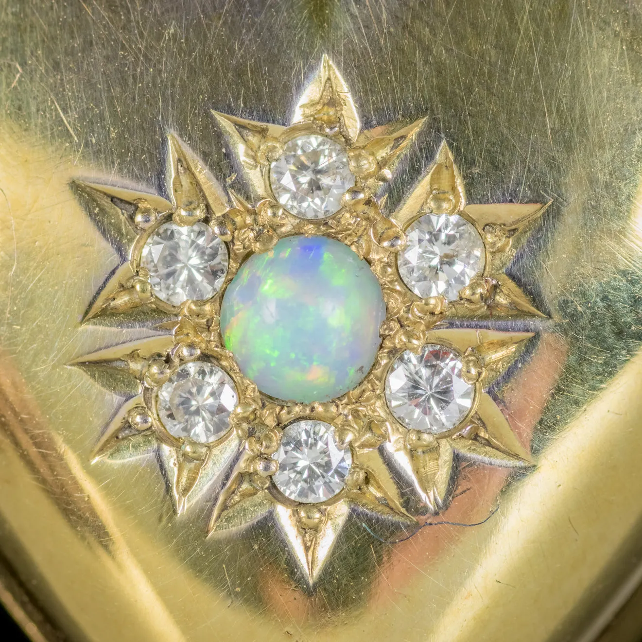 Antique Victorian Diamond Opal Heart Locket 18Ct Gold Circa 1900