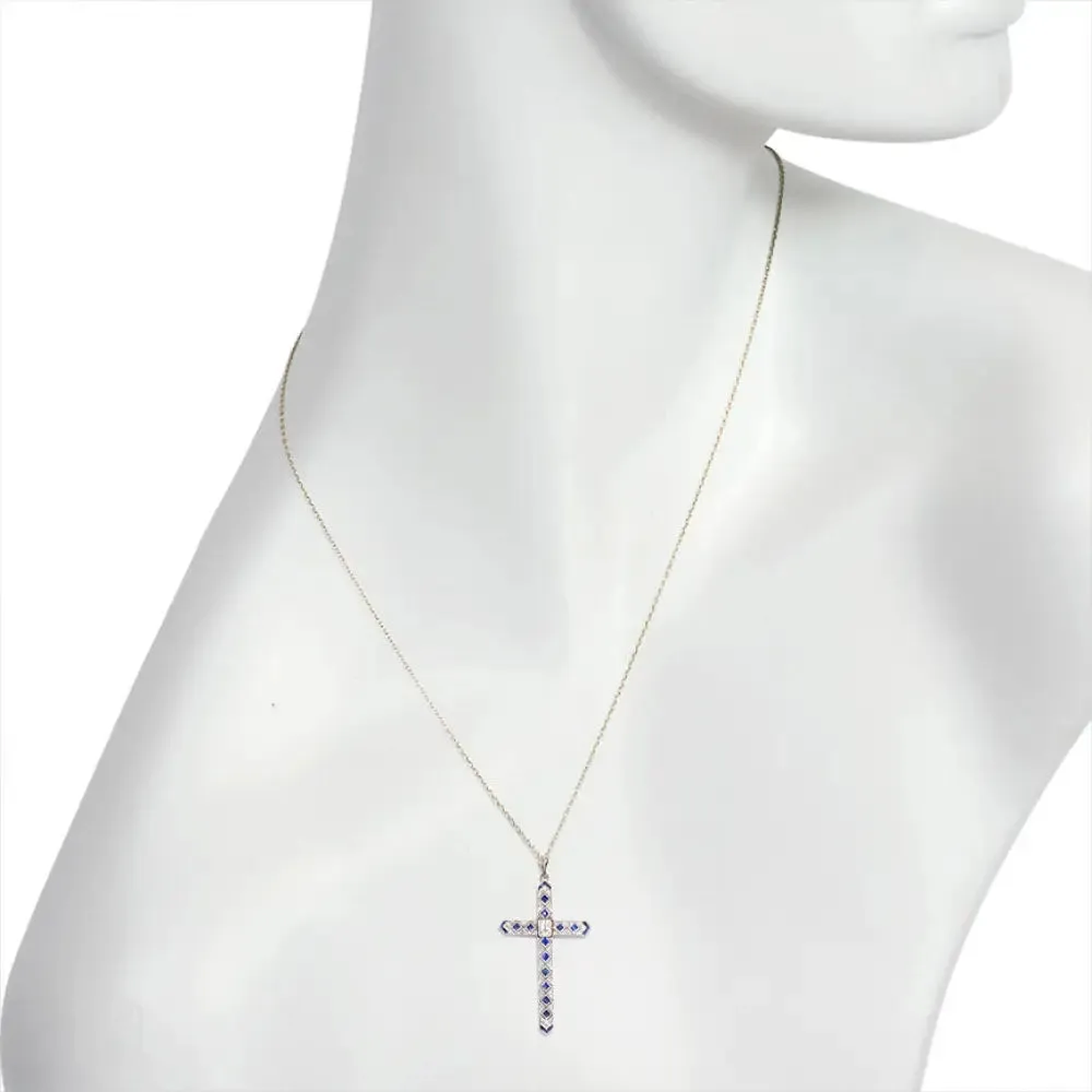 Art Deco sapphire and diamond cross