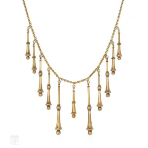 Art Nouveau gold and diamond fringe necklace