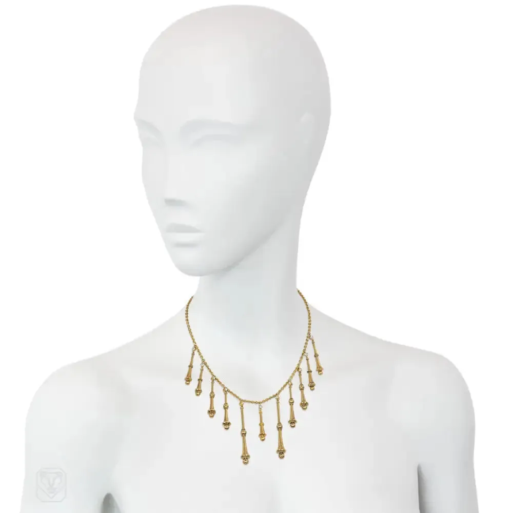 Art Nouveau gold and diamond fringe necklace