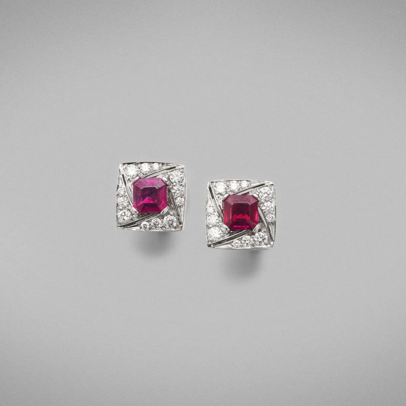 'Arya' Ruby and Diamond Stud Earrings