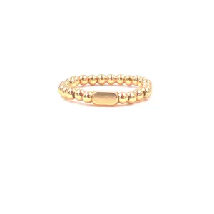 Ashley Gold Stainless Steel Gold Plated Center Gold Plate Design Beaded Stretch Ring