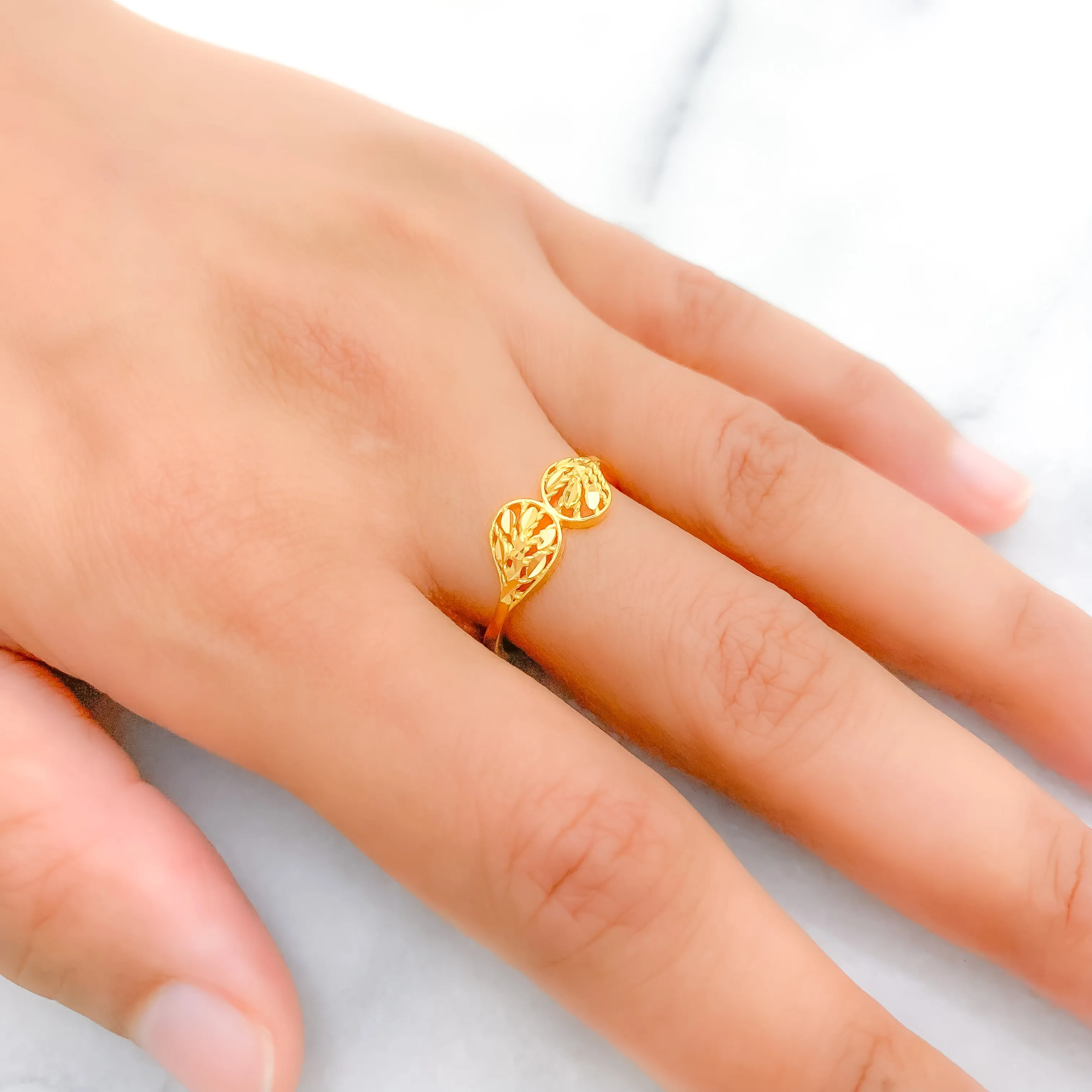 Asymmetrical Leaf Accented Ring